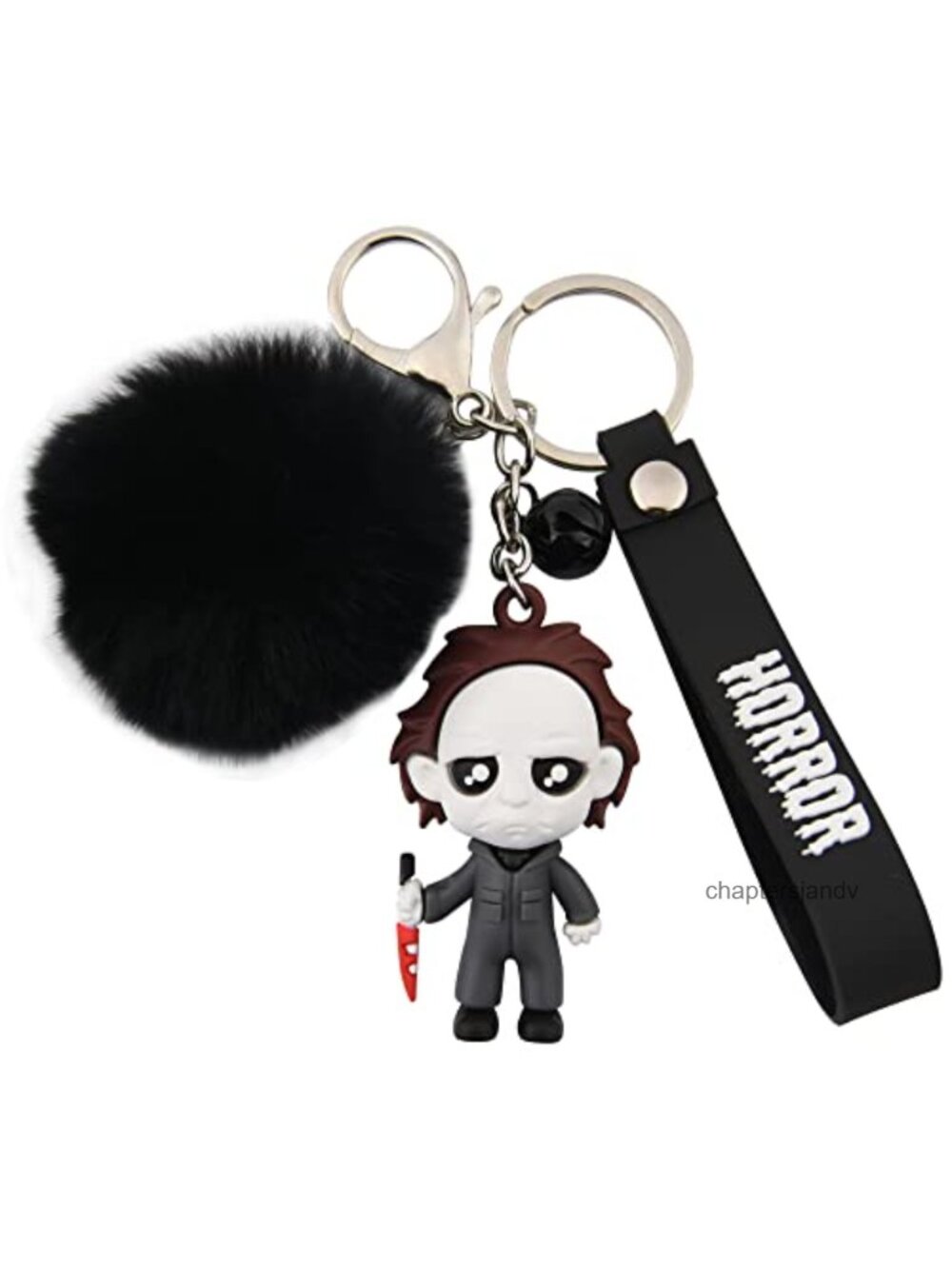 Halloween Skull Keychain Horror Movie Keyring with Plush & Bell